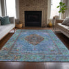 Piper Looms Chantille Border ACN2021 Blue Machine Washable Area Rug Lifestyle Image Feature