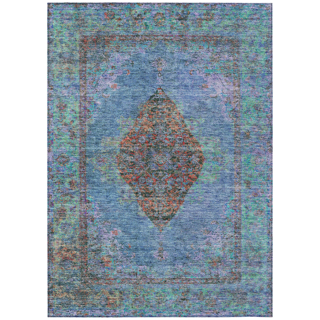 Piper Looms Chantille Border ACN2021 Blue Machine Washable Area Rug main image
