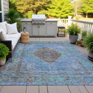 Piper Looms Chantille Border ACN2021 Blue Machine Washable Area Rug Outdoor Lifestyle Image Feature