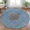 Piper Looms Chantille Border ACN2021 Blue Machine Washable Area Rug Round Lifestyle Image Feature