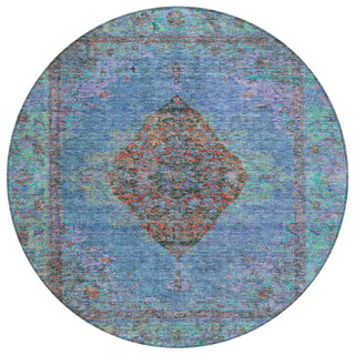 Piper Looms Chantille Border ACN2021 Blue Machine Washable Area Rug Round Main Image