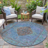 Piper Looms Chantille Border ACN2021 Blue Machine Washable Area Rug Round Outdoor Lifestyle Image Feature