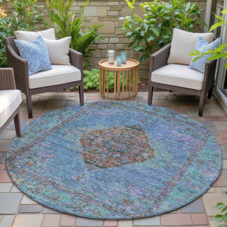 Piper Looms Chantille Border ACN2021 Blue Machine Washable Area Rug Round Outdoor Lifestyle Image Feature