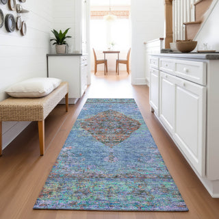 Piper Looms Chantille Border ACN2021 Blue Machine Washable Area Rug Runner Lifestyle Image Feature