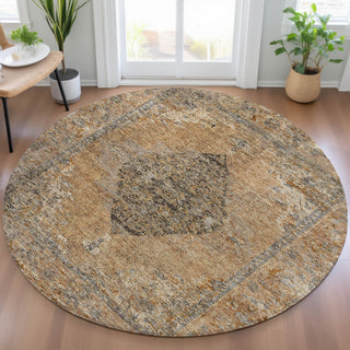 Piper Looms Chantille Border ACN2021 Copper Machine Washable Area Rug Round Lifestyle Image Feature
