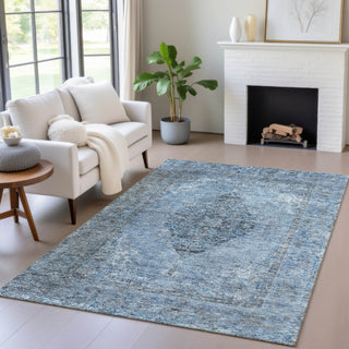 Piper Looms Chantille Border ACN2021 Denim Machine Washable Area Rug Lifestyle Image Feature
