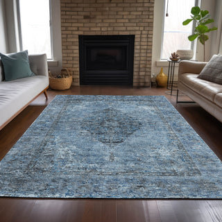 Piper Looms Chantille Border ACN2021 Denim Machine Washable Area Rug Lifestyle Image Feature