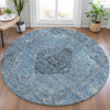 Piper Looms Chantille Border ACN2021 Denim Machine Washable Area Rug Round Lifestyle Image Feature