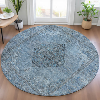 Piper Looms Chantille Border ACN2021 Denim Machine Washable Area Rug Round Lifestyle Image Feature