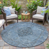Piper Looms Chantille Border ACN2021 Denim Machine Washable Area Rug Round Outdoor Lifestyle Image Feature