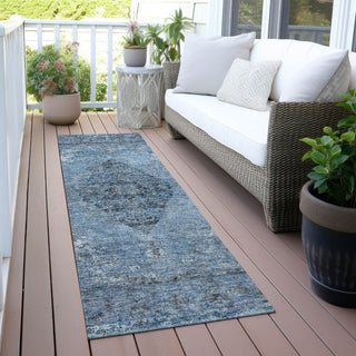 Piper Looms Chantille Border ACN2021 Denim Machine Washable Area Rug Runner Outdoor Lifestyle Image Feature