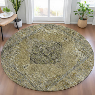Piper Looms Chantille Border ACN2021 Khaki Machine Washable Area Rug Round Lifestyle Image Feature