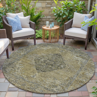 Piper Looms Chantille Border ACN2021 Khaki Machine Washable Area Rug Round Outdoor Lifestyle Image Feature