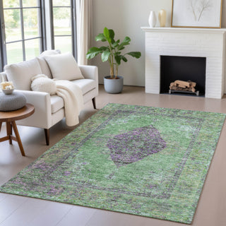 Piper Looms Chantille Border ACN2021 Lime Machine Washable Area Rug Lifestyle Image Feature