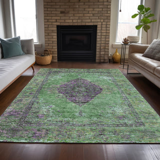 Piper Looms Chantille Border ACN2021 Lime Machine Washable Area Rug Lifestyle Image Feature