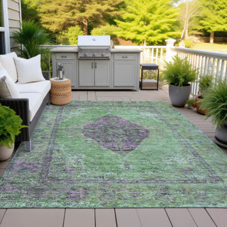 Piper Looms Chantille Border ACN2021 Lime Machine Washable Area Rug Outdoor Lifestyle Image Feature
