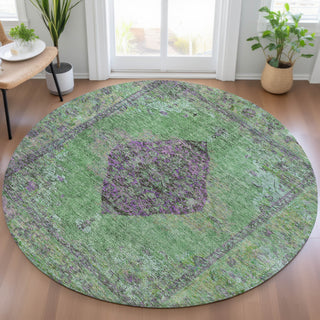 Piper Looms Chantille Border ACN2021 Lime Machine Washable Area Rug Round Lifestyle Image Feature