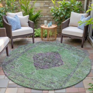 Piper Looms Chantille Border ACN2021 Lime Machine Washable Area Rug Round Outdoor Lifestyle Image Feature
