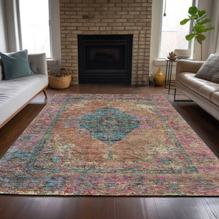Piper Looms Chantille Border ACN2021 Orange Machine Washable Area Rug Lifestyle Image Feature