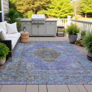 Piper Looms Chantille Border ACN2021 Purple Machine Washable Area Rug Outdoor Lifestyle Image Feature