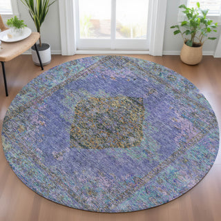 Piper Looms Chantille Border ACN2021 Purple Machine Washable Area Rug Round Lifestyle Image Feature