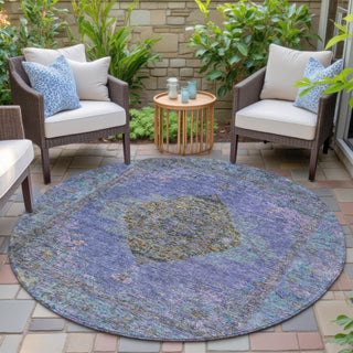 Piper Looms Chantille Border ACN2021 Purple Machine Washable Area Rug Round Outdoor Lifestyle Image Feature