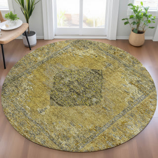 Piper Looms Chantille Border ACN2021 Wheat Machine Washable Area Rug Round Lifestyle Image Feature