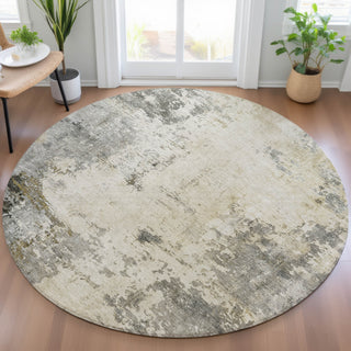 Piper Looms Chantille Abstract ACN2022 Pewter Machine Washable Area Rug Round Lifestyle Image Feature