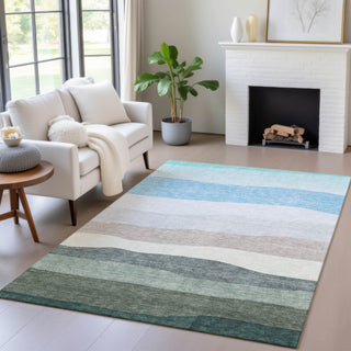 Piper Looms Chantille Stripes ACN2023 Green Machine Washable Area Rug Lifestyle Image Feature