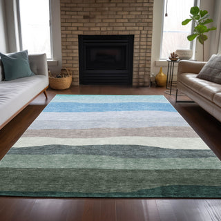 Piper Looms Chantille Stripes ACN2023 Green Machine Washable Area Rug Lifestyle Image Feature