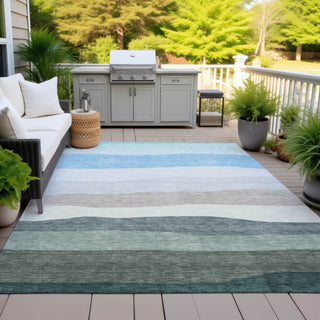 Piper Looms Chantille Stripes ACN2023 Green Machine Washable Area Rug Outdoor Lifestyle Image Feature
