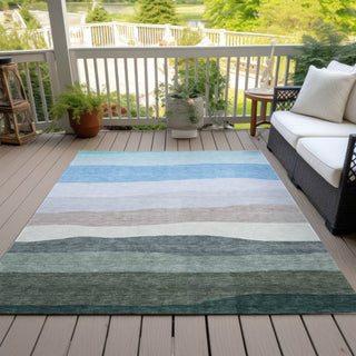 Piper Looms Chantille Stripes ACN2023 Green Machine Washable Area Rug Outdoor Lifestyle Image Feature
