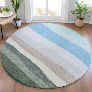 Piper Looms Chantille Stripes ACN2023 Green Machine Washable Area Rug Round Lifestyle Image Feature