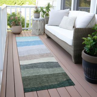 Piper Looms Chantille Stripes ACN2023 Green Machine Washable Area Rug Runner Outdoor Lifestyle Image Feature