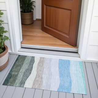 Piper Looms Chantille Stripes ACN2023 Green Machine Washable Area Rug Scatter Outdoor Lifestyle Image Feature