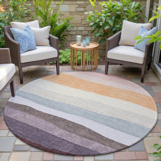 Piper Looms Chantille Stripes ACN2023 Orange Machine Washable Area Rug Round Outdoor Lifestyle Image Feature