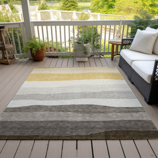 Piper Looms Chantille Stripes ACN2023 Pewter Machine Washable Area Rug Outdoor Lifestyle Image Feature