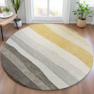 Piper Looms Chantille Stripes ACN2023 Pewter Machine Washable Area Rug Round Lifestyle Image Feature