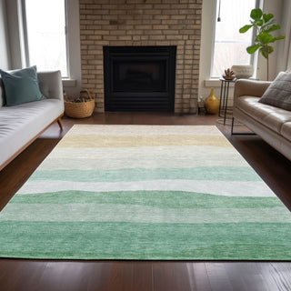 Piper Looms Chantille Stripes ACN2023 Teal Machine Washable Area Rug Lifestyle Image Feature