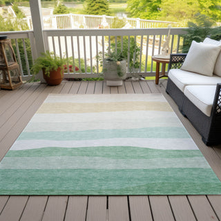 Piper Looms Chantille Stripes ACN2023 Teal Machine Washable Area Rug Outdoor Lifestyle Image Feature