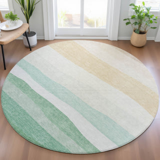 Piper Looms Chantille Stripes ACN2023 Teal Machine Washable Area Rug Round Lifestyle Image Feature
