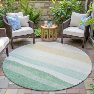 Piper Looms Chantille Stripes ACN2023 Teal Machine Washable Area Rug Round Outdoor Lifestyle Image Feature