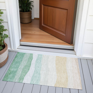 Piper Looms Chantille Stripes ACN2023 Teal Machine Washable Area Rug Scatter Outdoor Lifestyle Image Feature