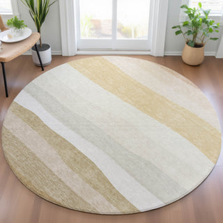 Piper Looms Chantille Stripes ACN2023 Wheat Machine Washable Area Rug Round Lifestyle Image Feature