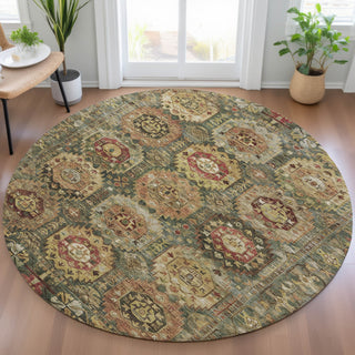Piper Looms Chantille Medallions ACN2024 Aloe Machine Washable Area Rug Round Lifestyle Image Feature