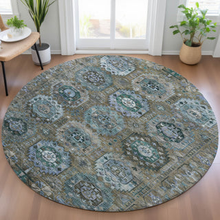 Piper Looms Chantille Medallions ACN2024 Brown Machine Washable Area Rug Round Lifestyle Image Feature
