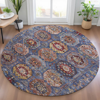 Piper Looms Chantille Medallions ACN2024 Denim Machine Washable Area Rug Round Lifestyle Image Feature