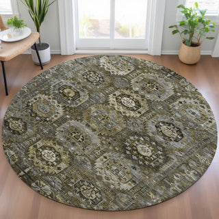 Piper Looms Chantille Medallions ACN2024 Mocha Machine Washable Area Rug Round Lifestyle Image Feature