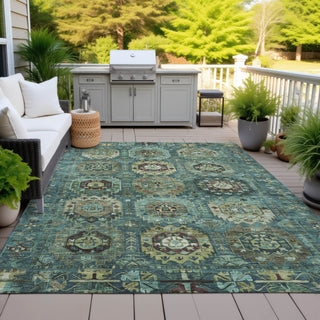 Piper Looms Chantille Medallions ACN2024 Teal Machine Washable Area Rug Outdoor Lifestyle Image Feature