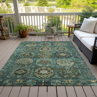 Piper Looms Chantille Medallions ACN2024 Teal Machine Washable Area Rug Outdoor Lifestyle Image Feature